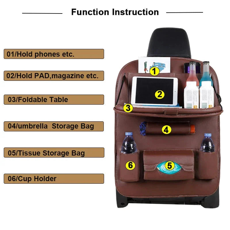 Car Back Seat Organizer With Foldable Tray