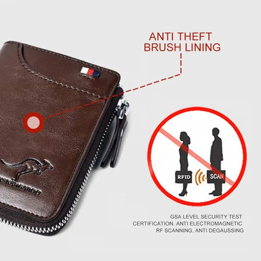 Men Wallet Zipper - Leather Purse -
