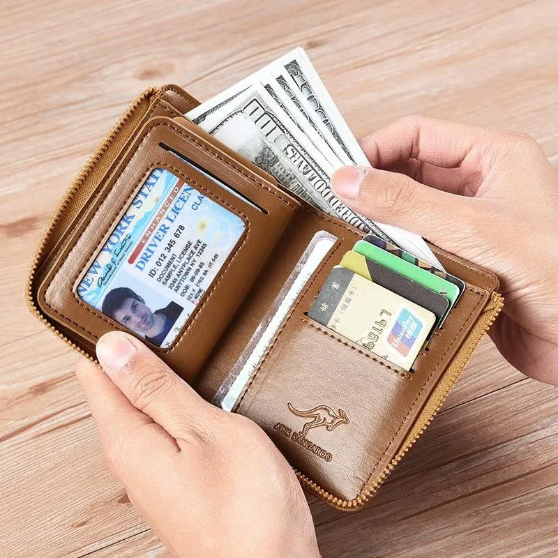 Men Wallet Zipper - Leather Purse -