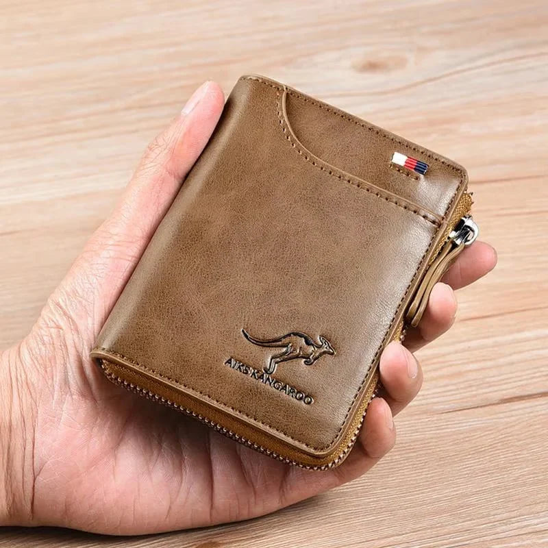 Men Wallet Zipper - Leather Purse -